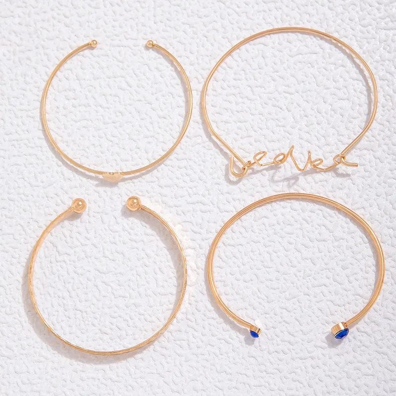 New Vintage Diamond Bracelet Simplicity And Exquisite Heart Metal Bracelet 4-Piece Set Letter Bracelet Charms Jewelry
