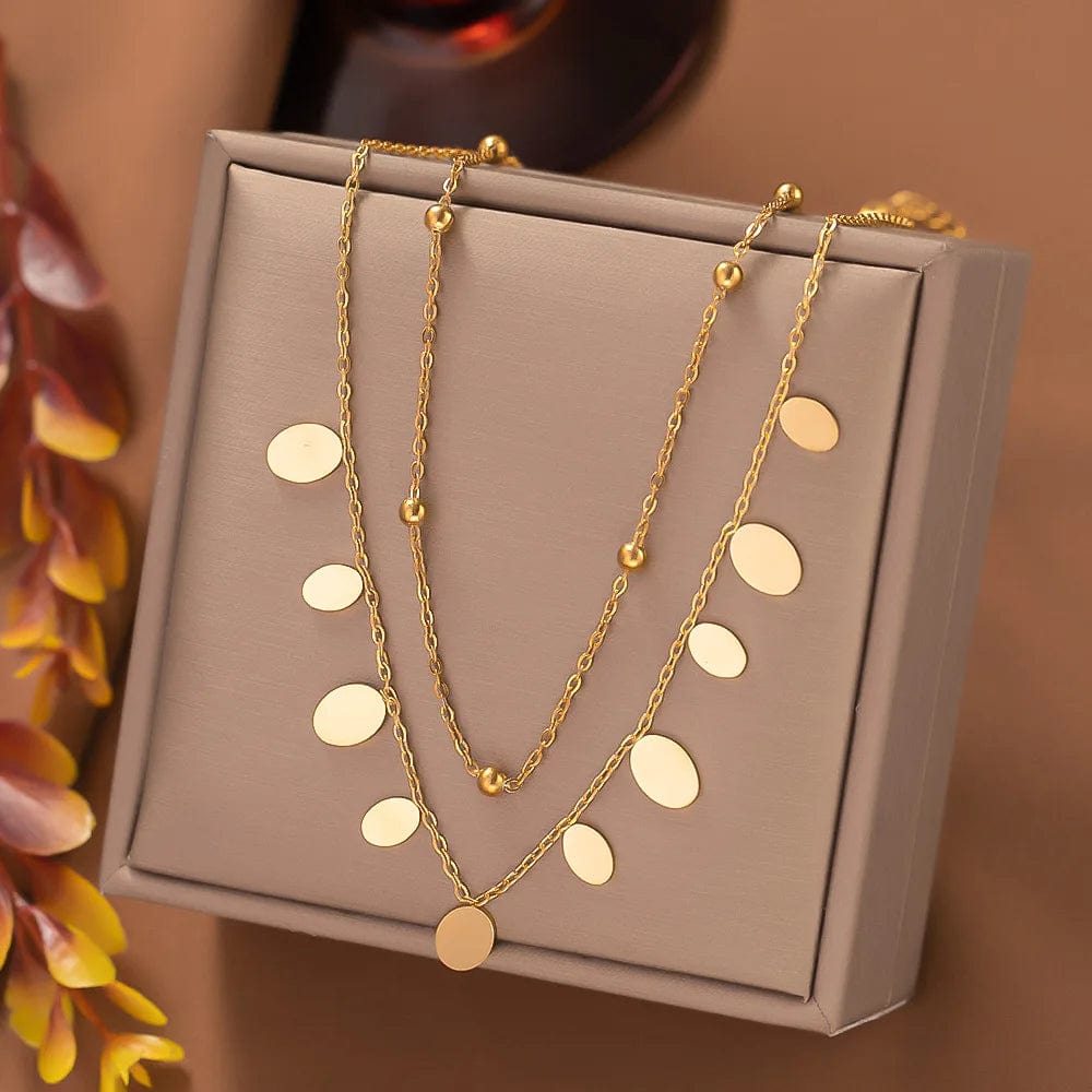 NEW Vintage Gold Cuban Chain Multilayer Overlay Stainless Steel Necklace Butterfly Coin Pendant Pearl Tassel For Women Necklace