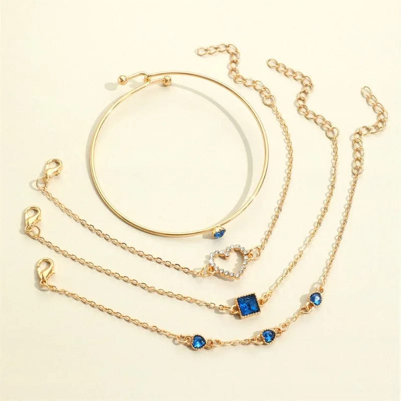 New Vintage Green Diamond Bracelet Simplicity Heart Design Chain Bracelet 4-Piece Set Stylish Link Chain Bracelet