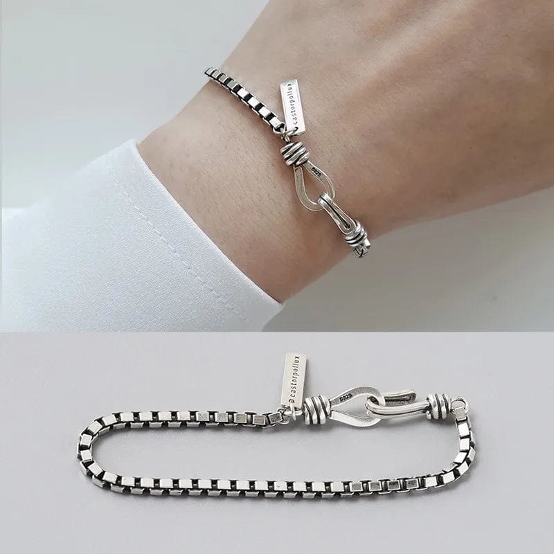 New Vintage S925 Sterling Silver  Bracelet Minimalist Box Chain Bracelet Canonical Hook Bracelet