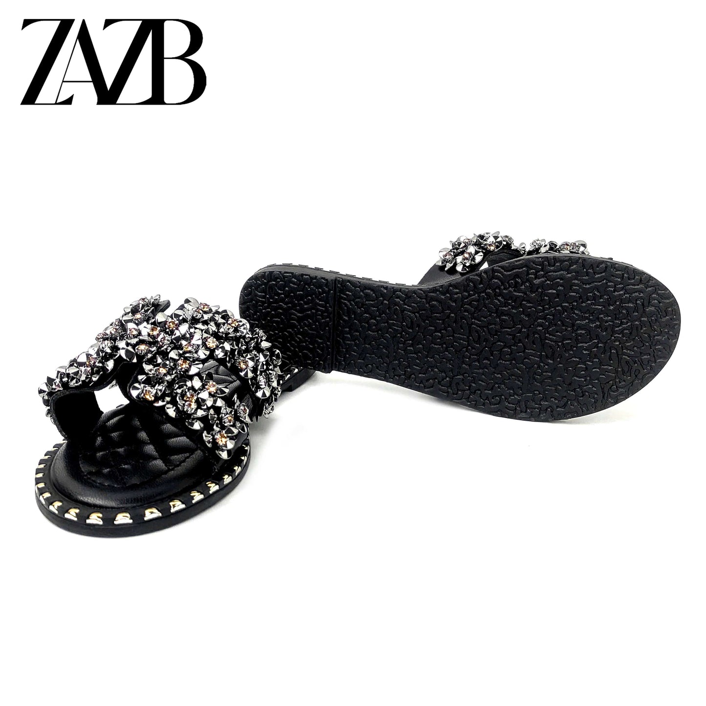 new wholesale Design Summer square head leather European and American Open Toe Flat Shoes Black womens slippers sandals