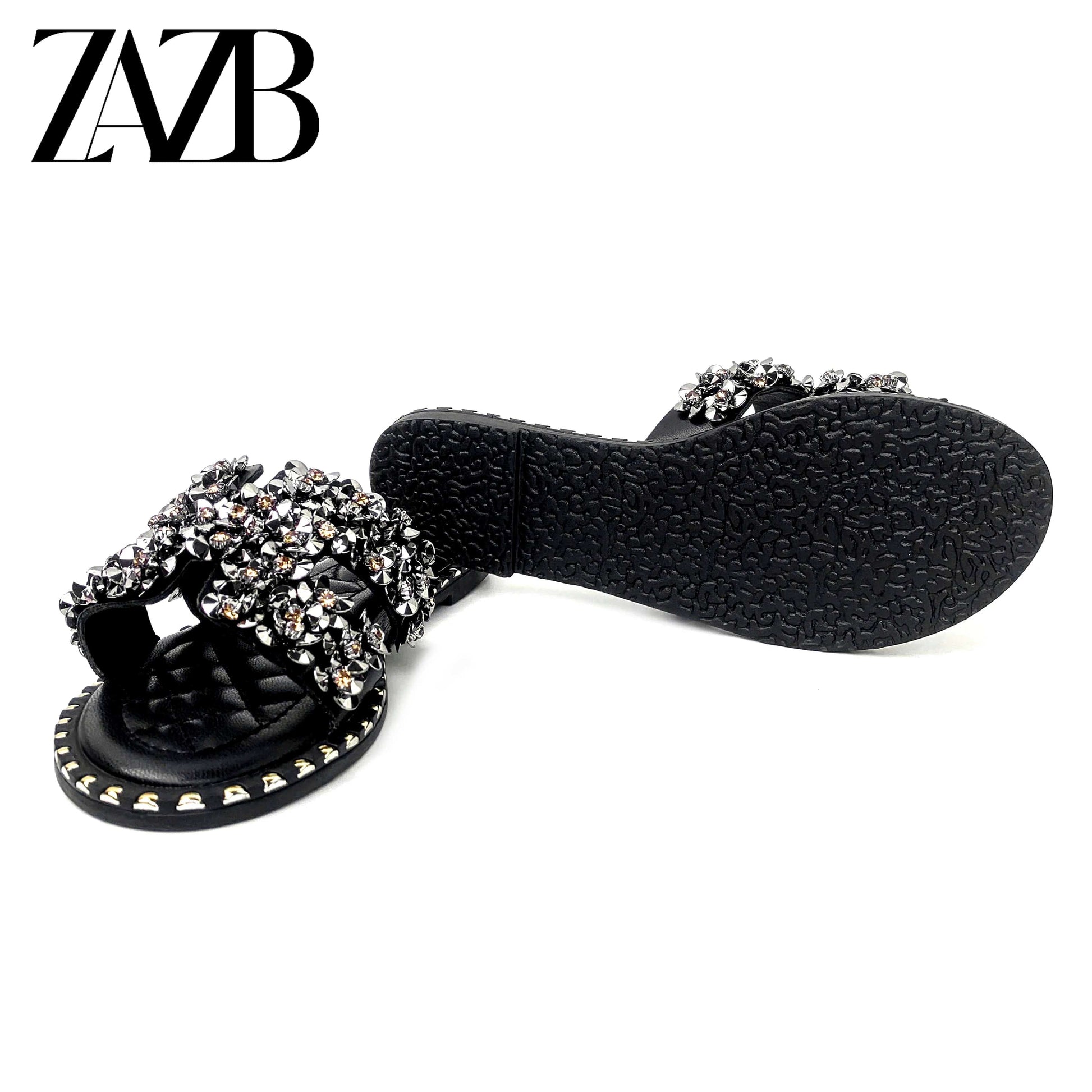 new wholesale Design Summer square head leather European and American Open Toe Flat Shoes Black womens slippers sandals