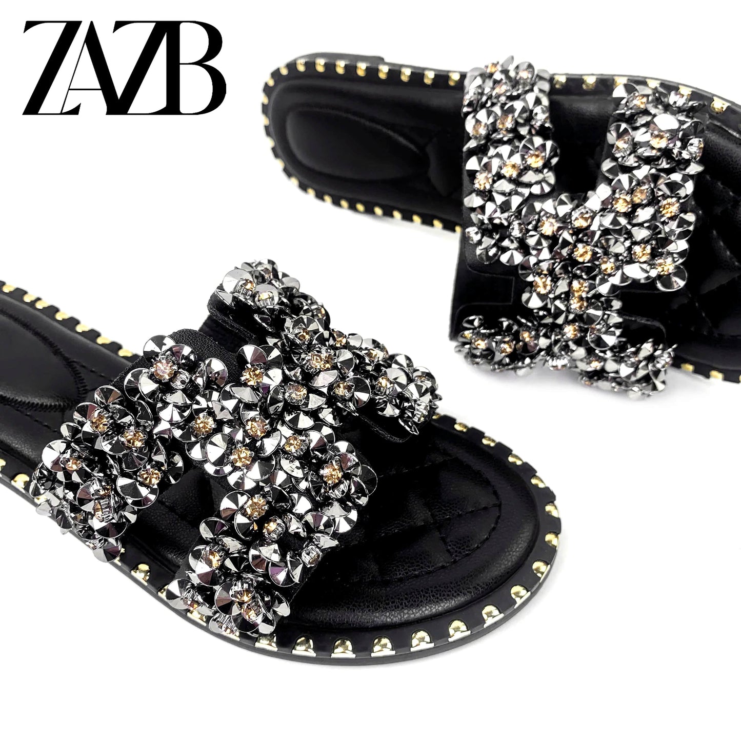 new wholesale Design Summer square head leather European and American Open Toe Flat Shoes Black womens slippers sandals