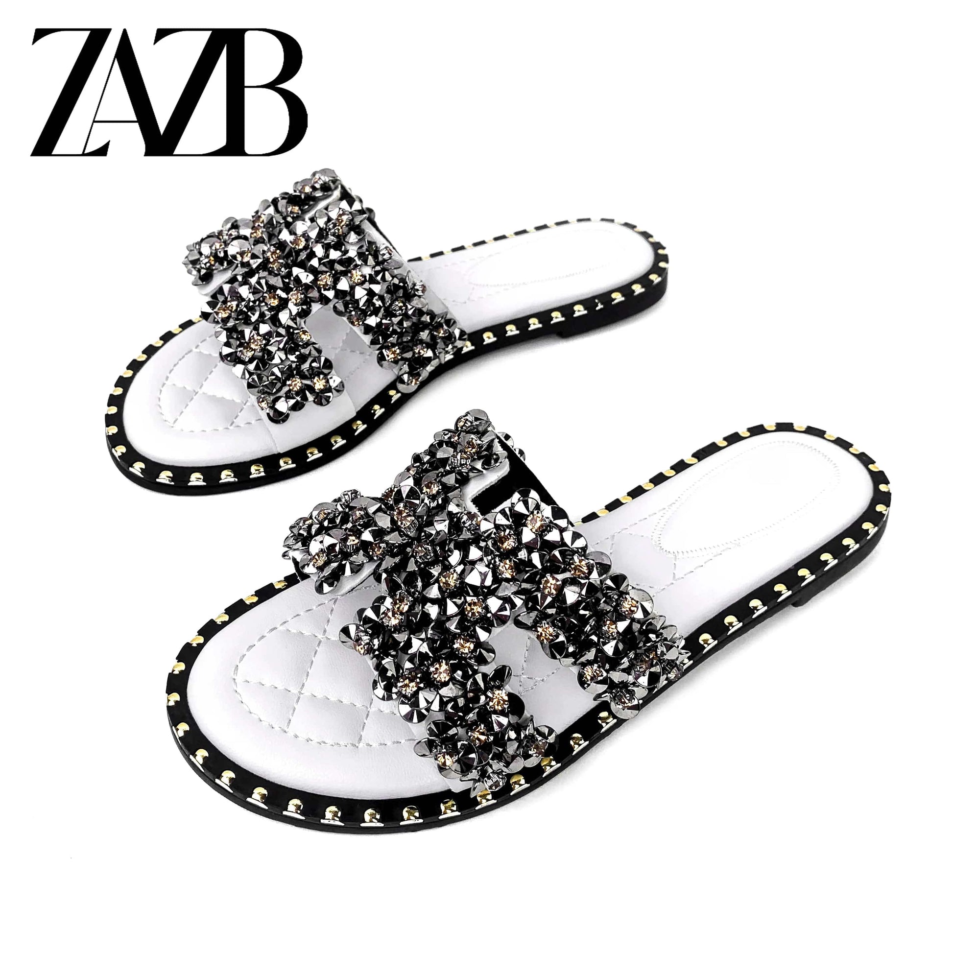 new wholesale Design Summer square head leather European and American Open Toe Flat Shoes Black womens slippers sandals