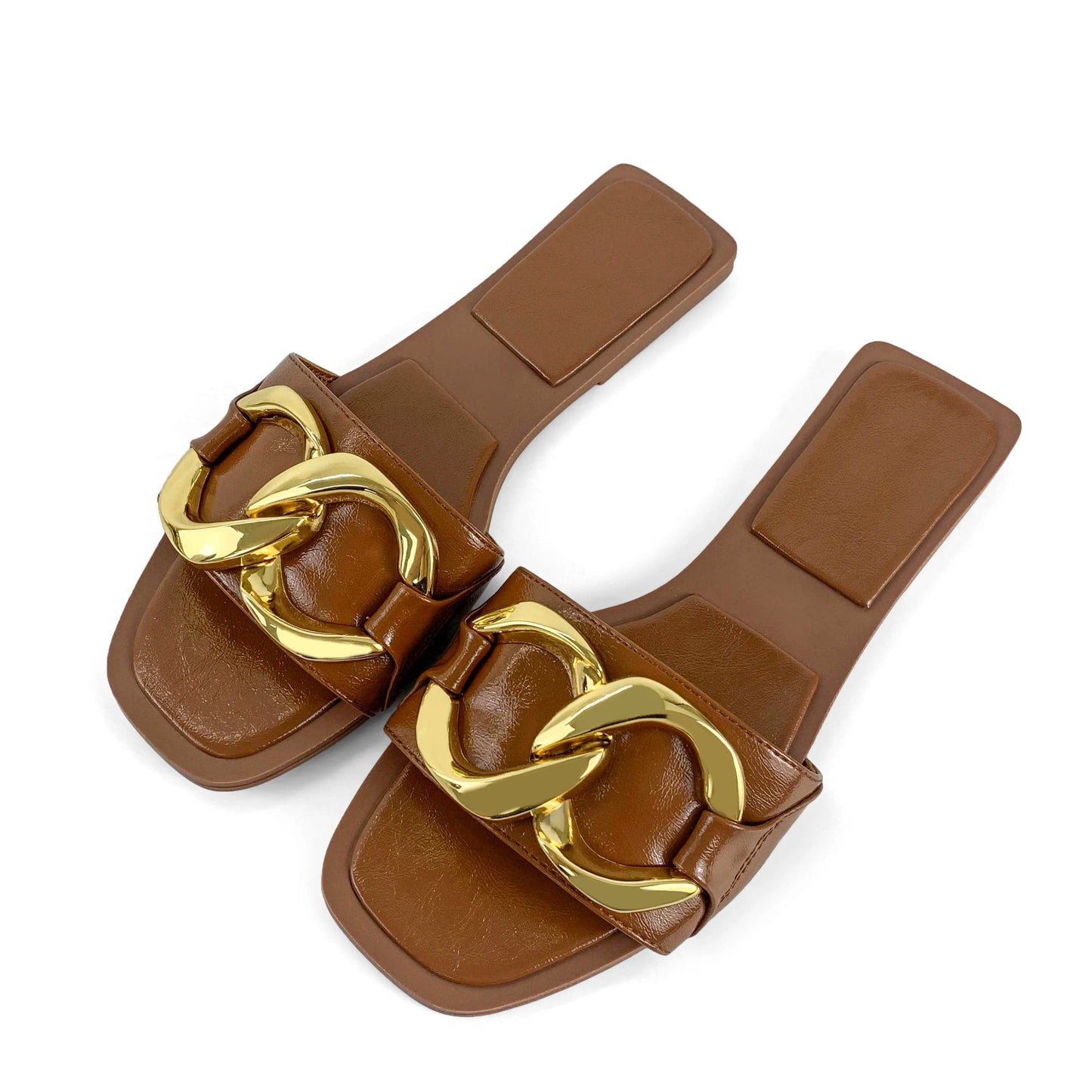 new wholesale design womens shoes summer metal chain beach slippers European and American flat bottomed open toe sandals