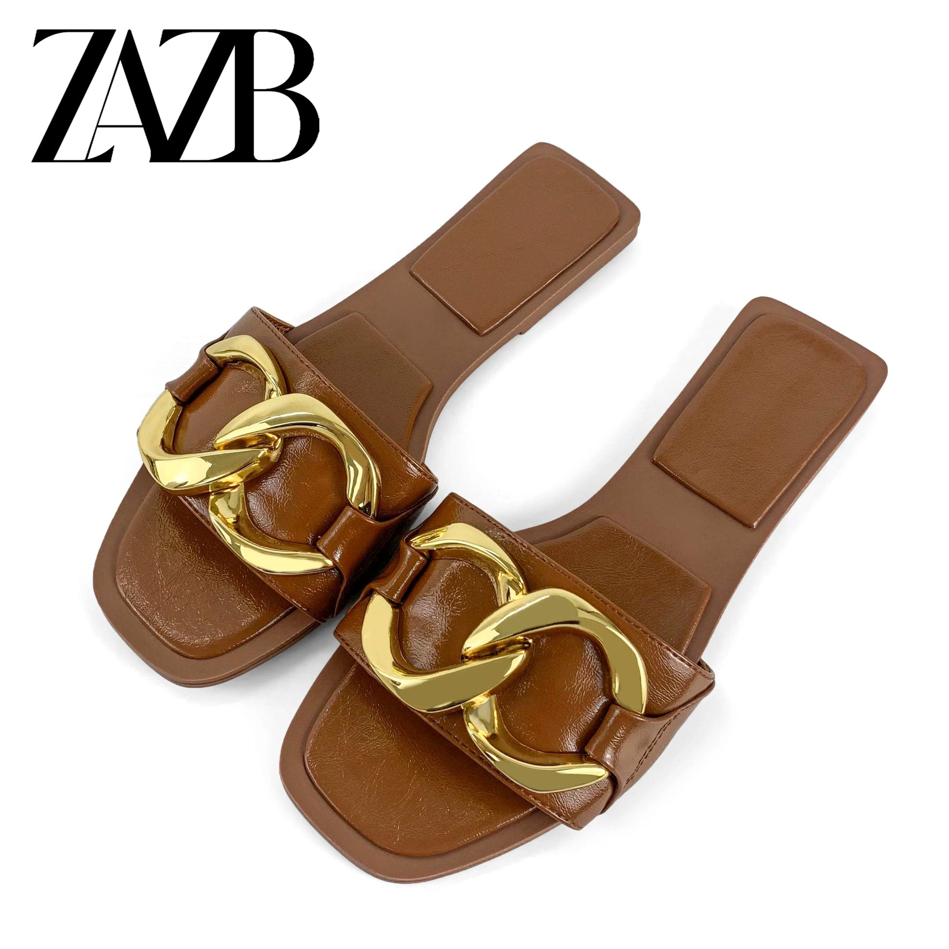 new wholesale design womens shoes summer metal chain beach slippers European and American flat bottomed open toe sandals
