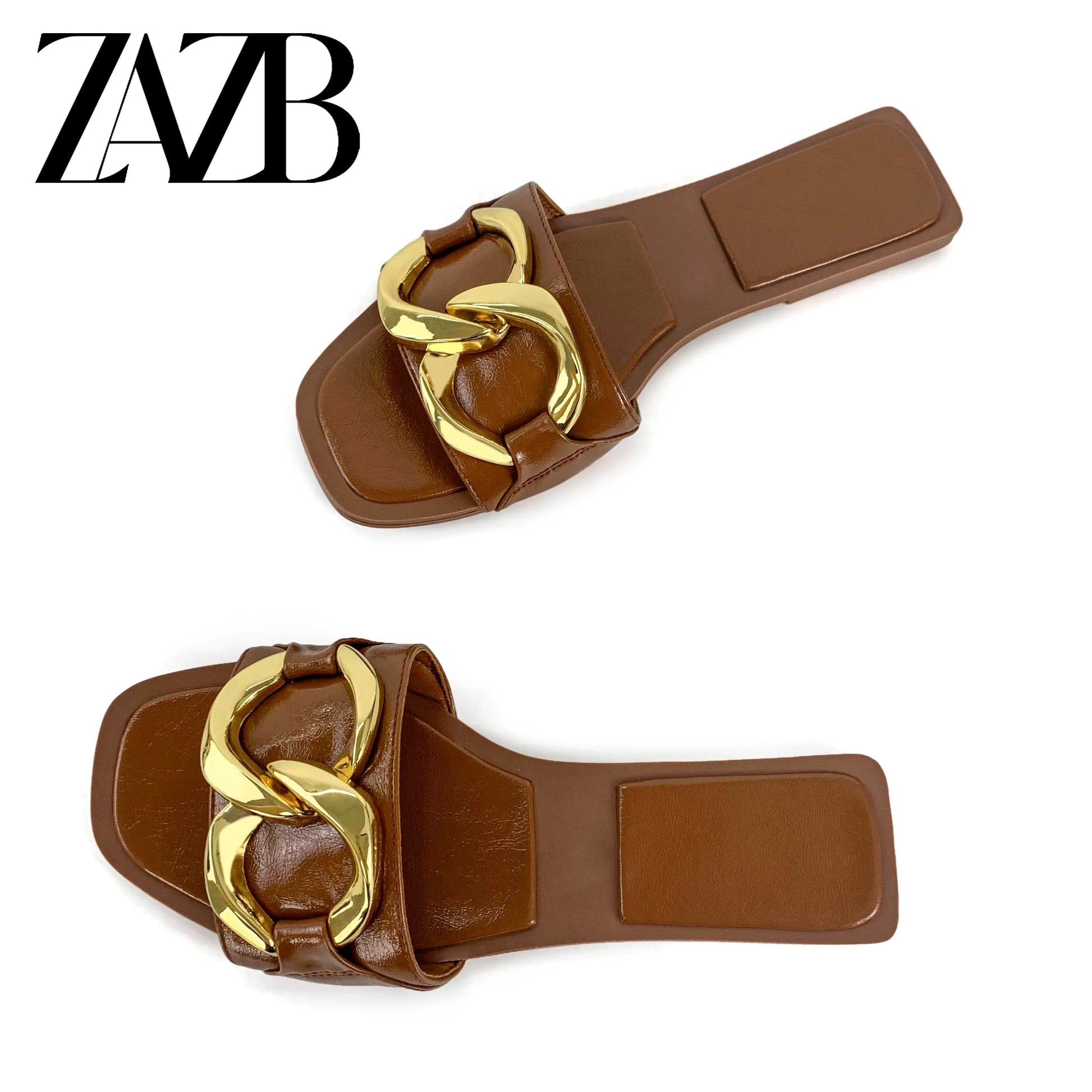 new wholesale design womens shoes summer metal chain beach slippers European and American flat bottomed open toe sandals