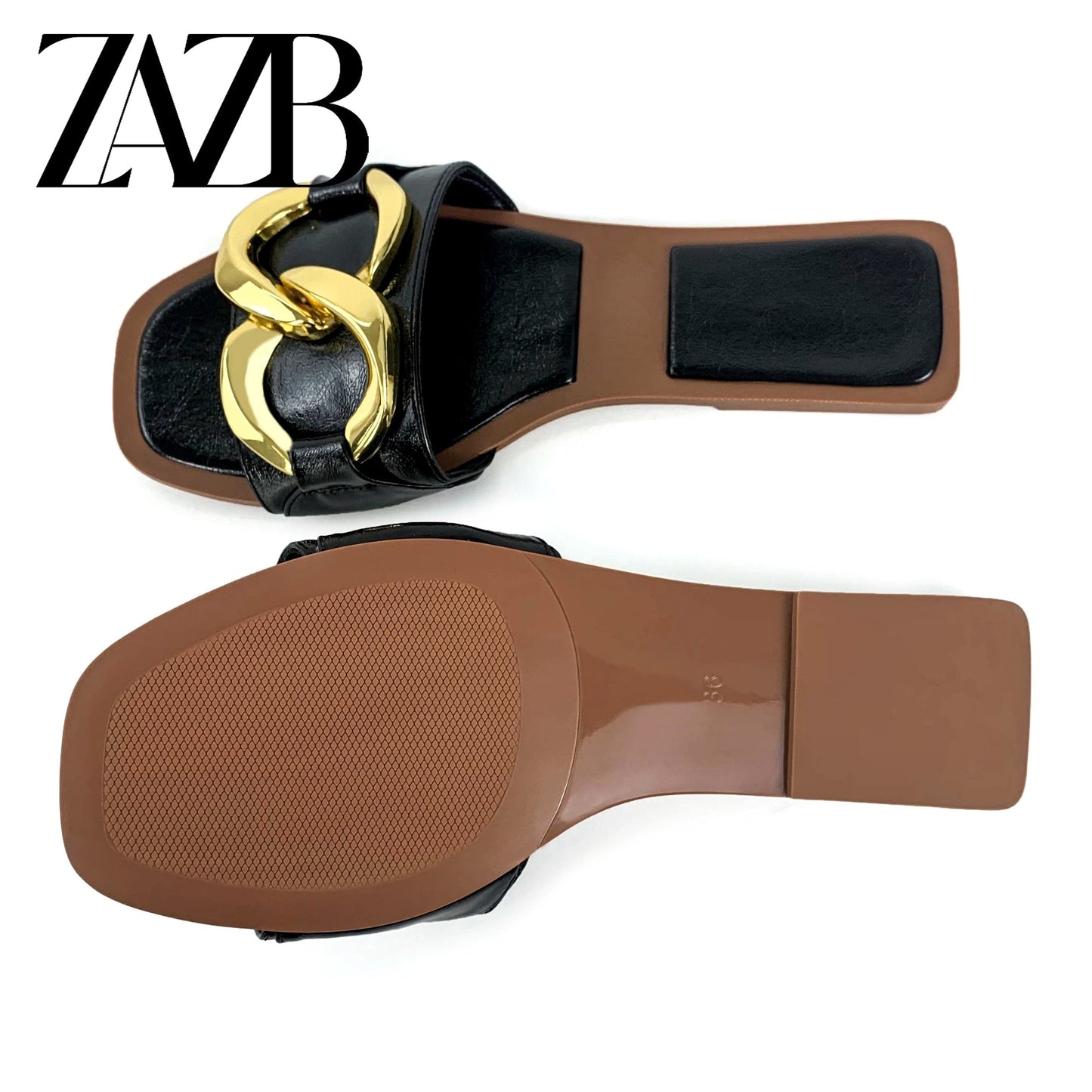 new wholesale design womens shoes summer metal chain beach slippers European and American flat bottomed open toe sandals