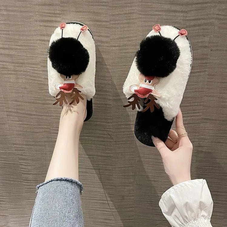 New Winter Korean Fashion lovely cartoon fluffy slippers Fur Warm adult Home Slippers Female Non-slip indoor Slippers