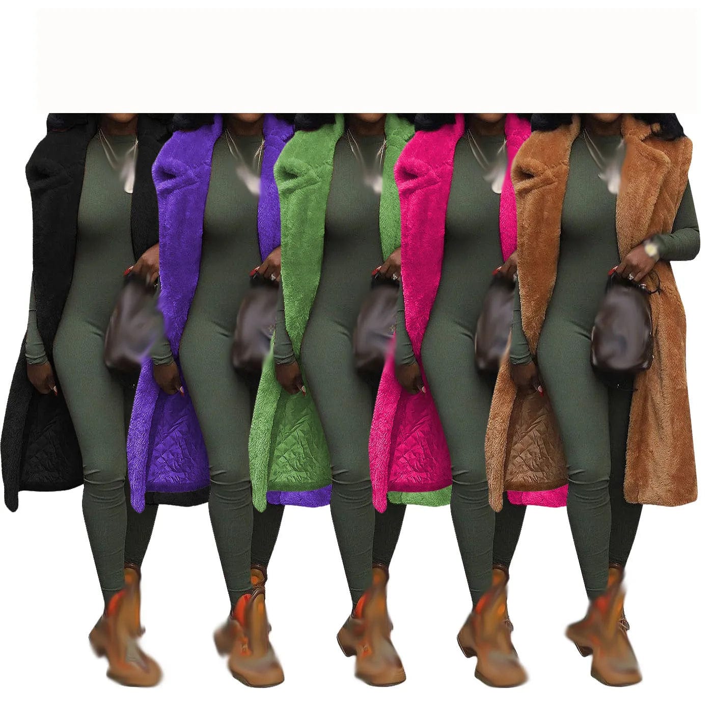 New Winter Ladies Thicken Plush Coat Solid Lapel Sleeveless Cardigan Fashion Long Cardigan Coat For Women
