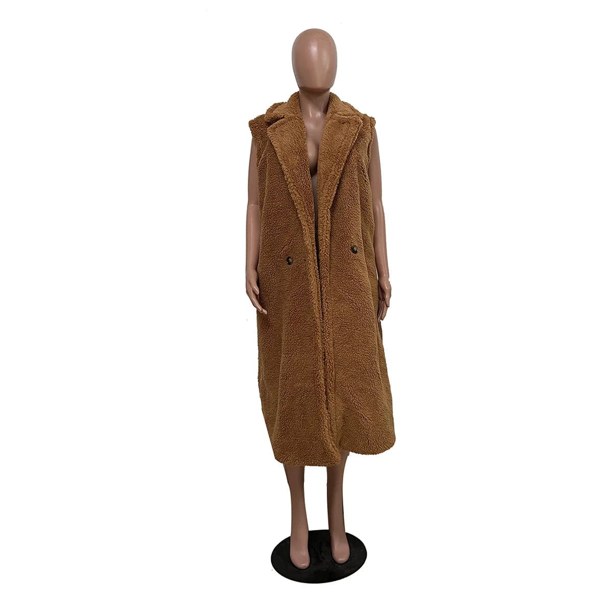New Winter Ladies Thicken Plush Coat Solid Lapel Sleeveless Cardigan Fashion Long Cardigan Coat For Women
