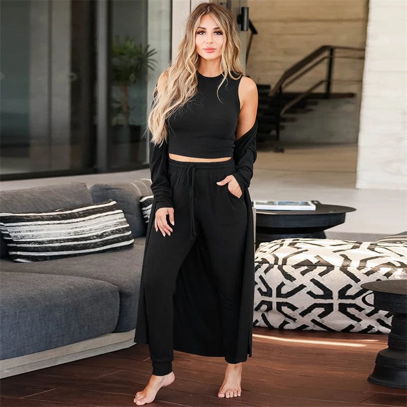 new women casual trending knit 3 piece living room cardigan and pants set outfits 2024 lounge wear clothing clothes for women