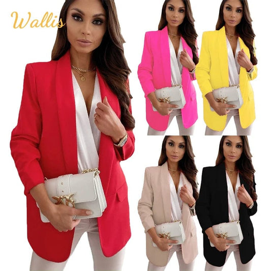 New Women Office Lady Lapel Blazer Long Sleeve Slim Cardigan OL Solid Color Casual Suit Jacket