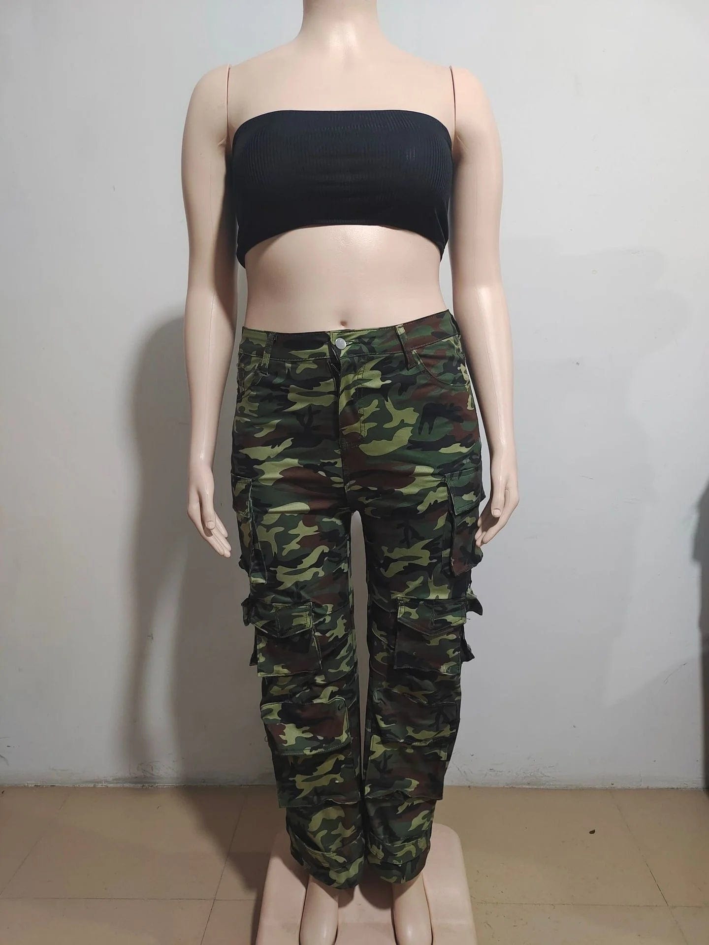 New Women's Loose Hip Hop High-waisted Multi-pocket Washed Casual Cargo Jean Pants