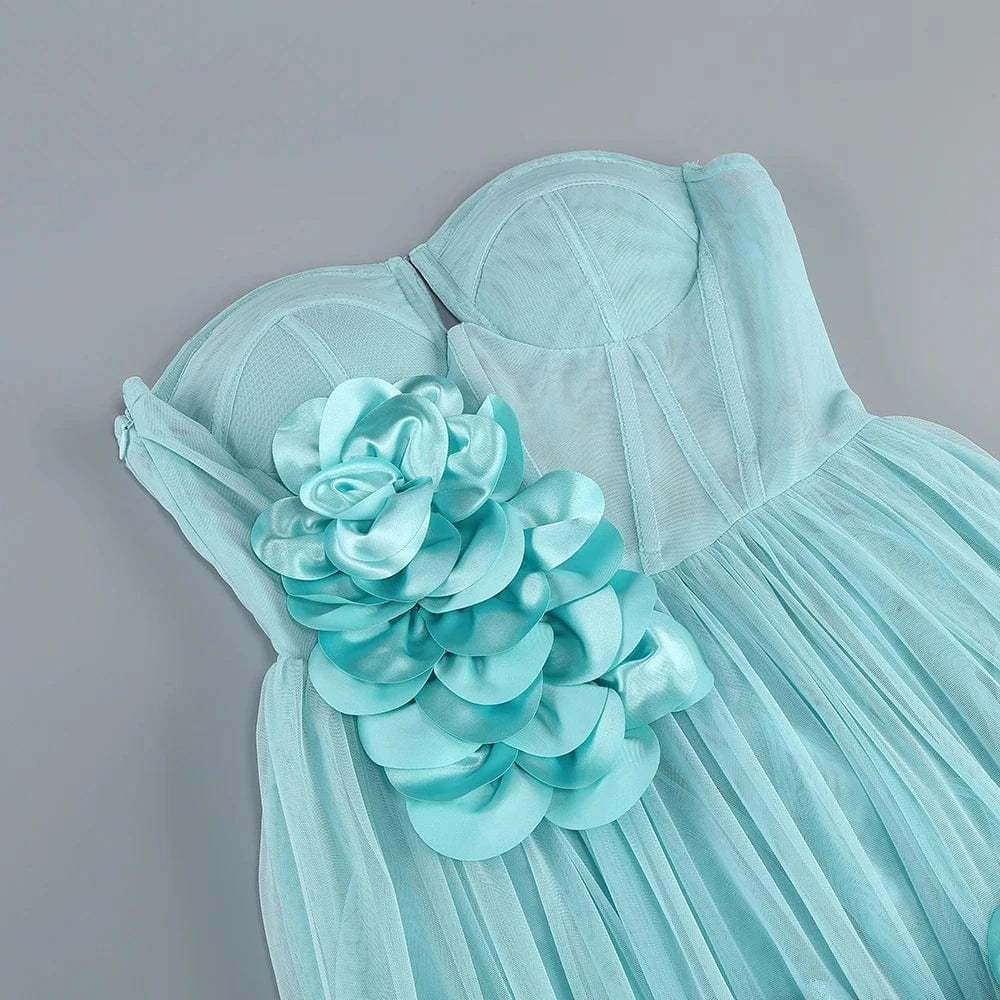 New Women's Sexy Strapless Casual Dress Holiday Style Three-Dimensional Flower Decorated Dress Floor-Length Evening Dress