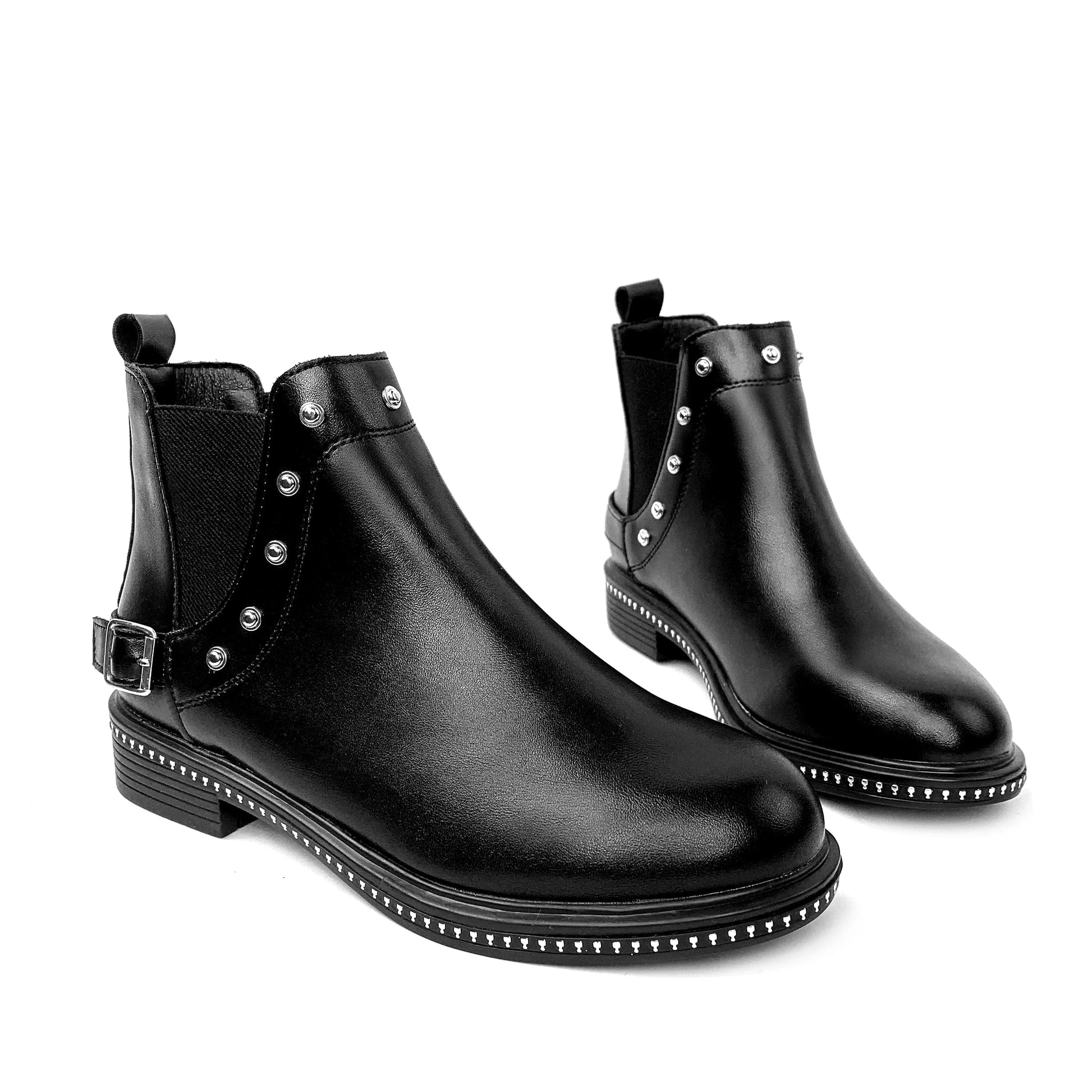 New women's shoes black rivet groove shoes flat bottomed boots Vintage thick heel Martin boots Chelsea boots