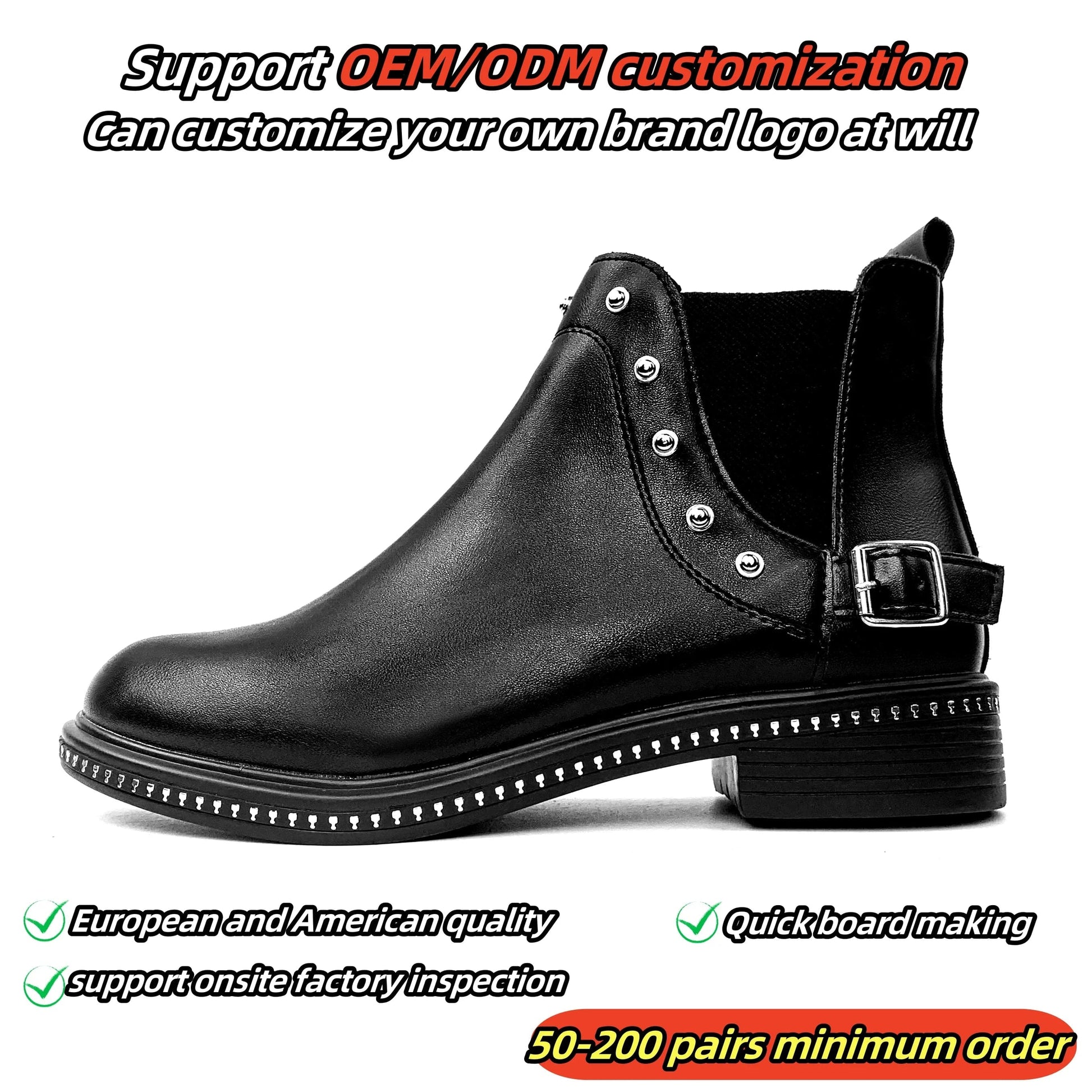 New women's shoes black rivet groove shoes flat bottomed boots Vintage thick heel Martin boots Chelsea boots
