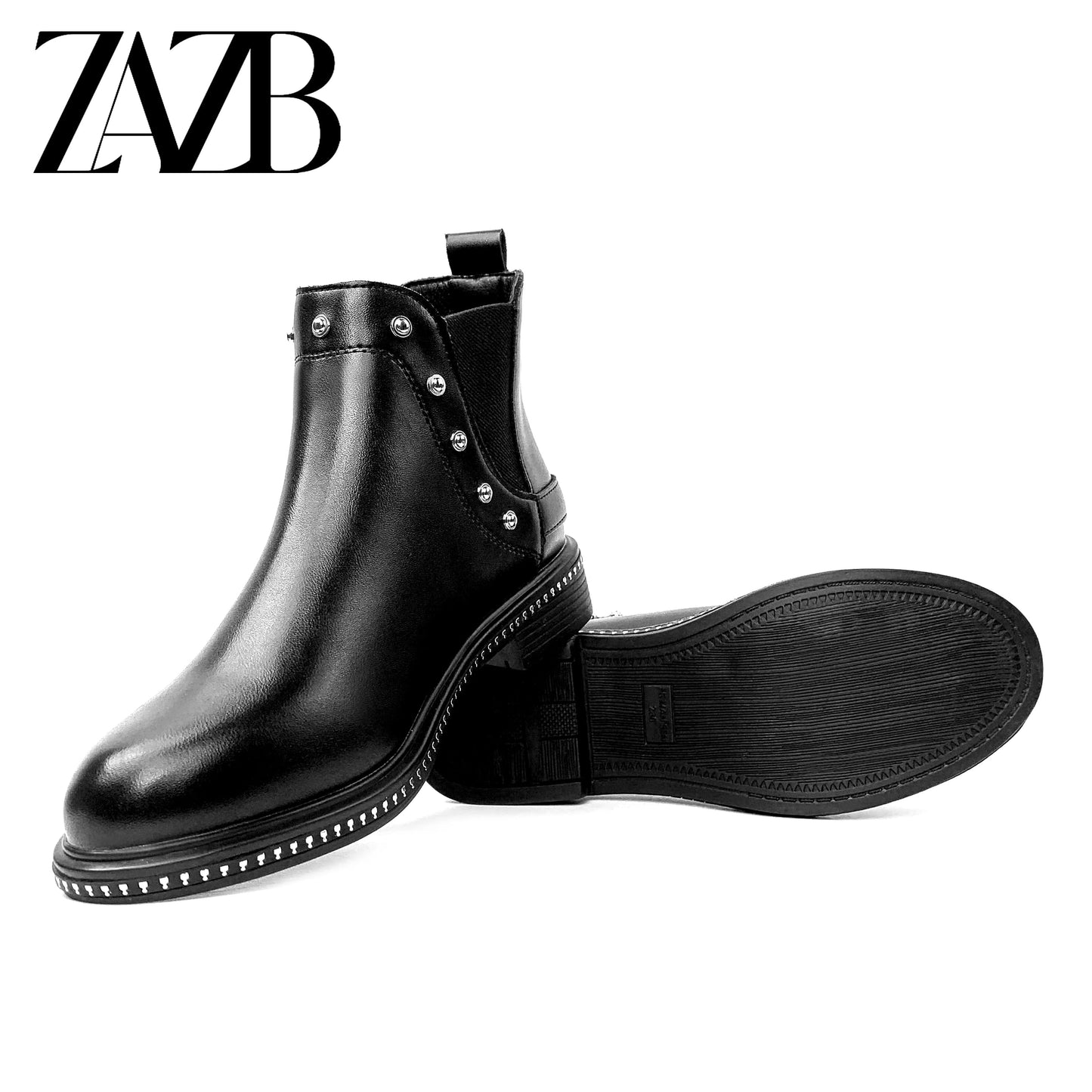 New women's shoes black rivet groove shoes flat bottomed boots Vintage thick heel Martin boots Chelsea boots