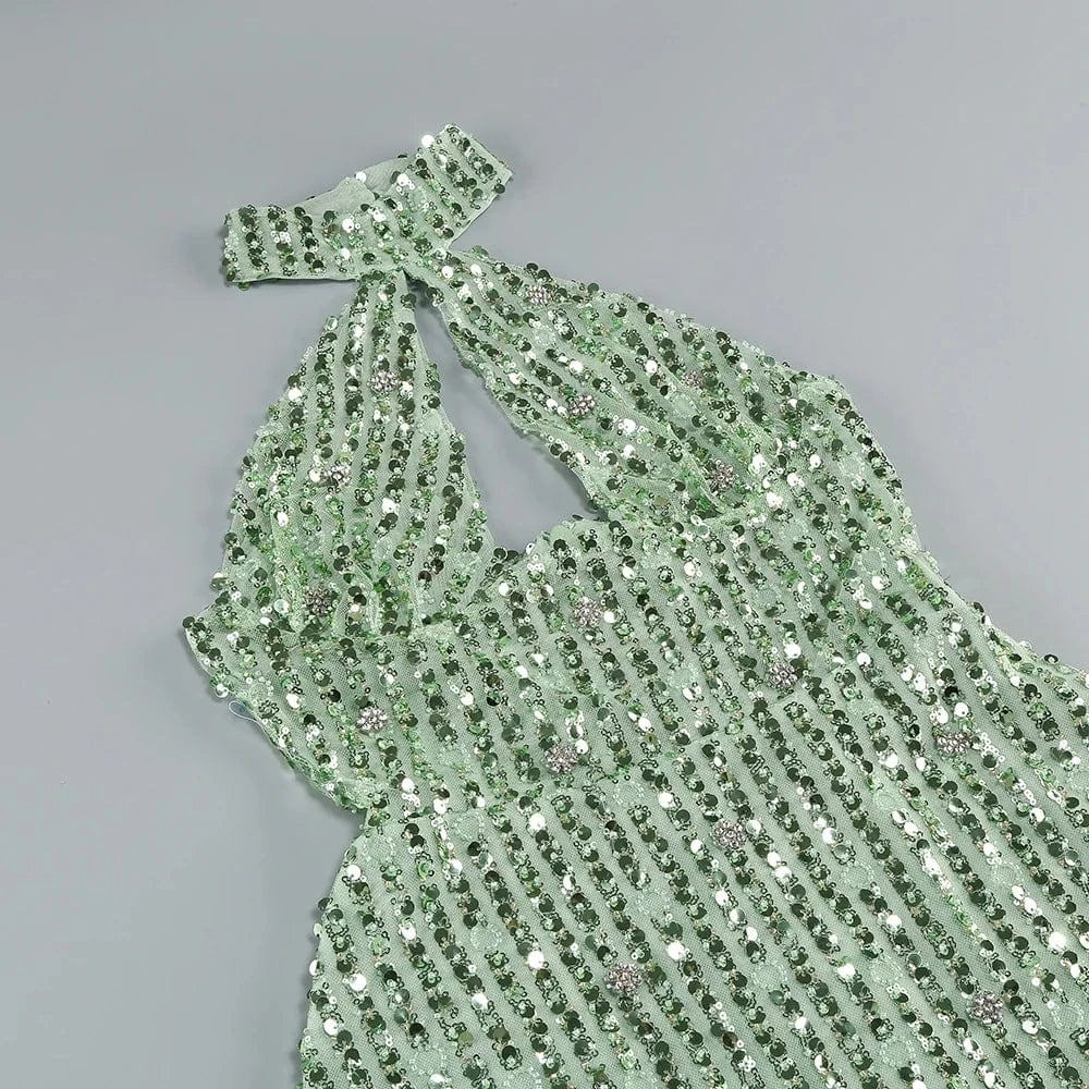 New Women's Sleeveless Halter Backless Cut out Skirt Sexy Sequin Design Dress Mini Evening Dress High Fashion Luxury Dress