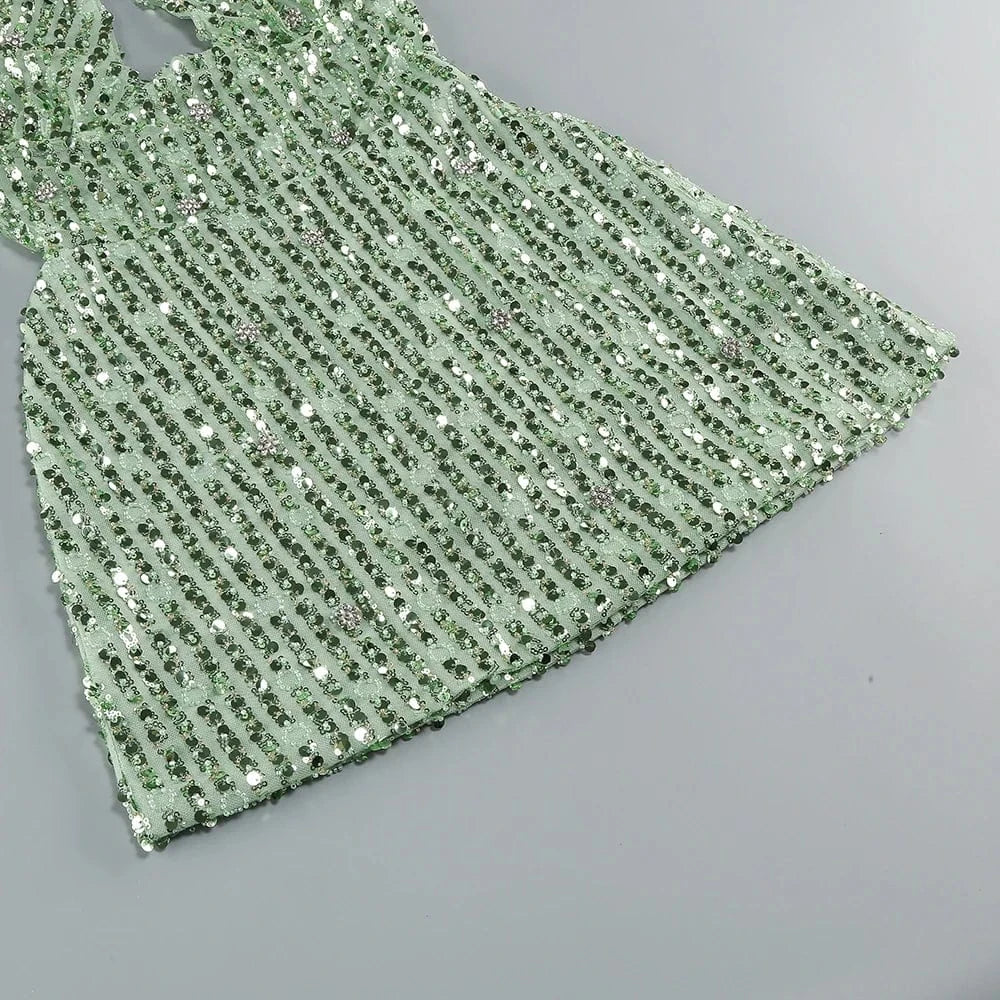 New Women's Sleeveless Halter Backless Cut out Skirt Sexy Sequin Design Dress Mini Evening Dress High Fashion Luxury Dress