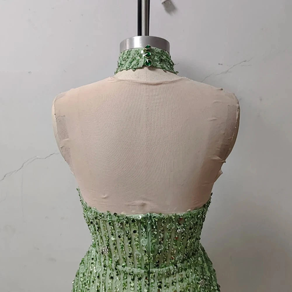 New Women's Sleeveless Halter Backless Cut out Skirt Sexy Sequin Design Dress Mini Evening Dress High Fashion Luxury Dress
