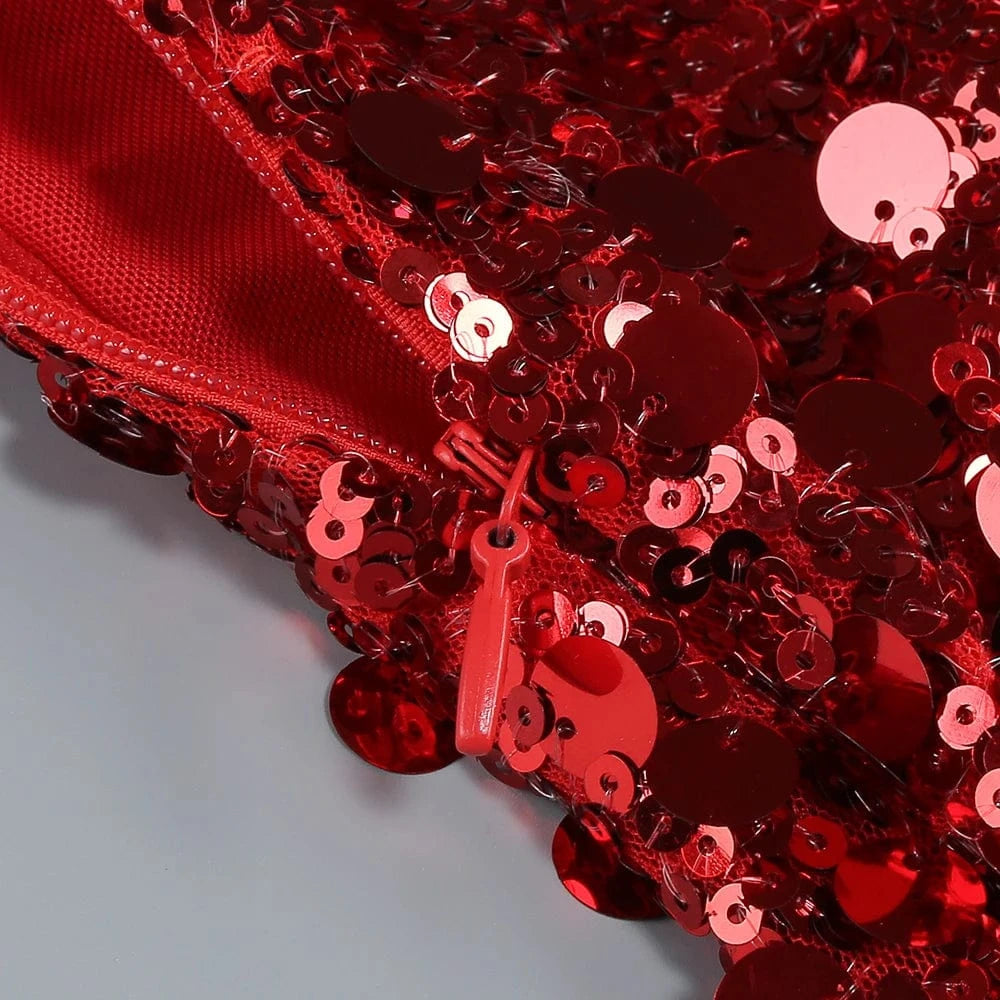 New Women's Splicing Sequins Red Swing Collar Halter Sleeveless Dress Sexy Luxury Shiny Floor-Length Dress Fashion Banquet