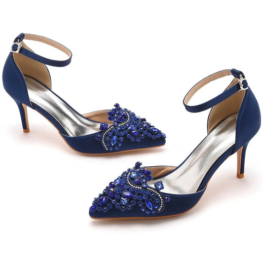 New Women Shoes Luxury Rhinestone PU Pointed-toe Shoes Wrap-toe Ankle Strap High Heel Sandals For Ladies Banquet Dress Sandalias