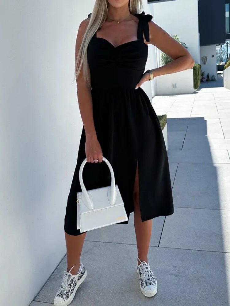 New Women Sweet Backless Split Dress Short Flare Sleeve Beach Style Printing Ladies Dress V - Neck Summer Streetwear Dropshipping - SN Wigs & More