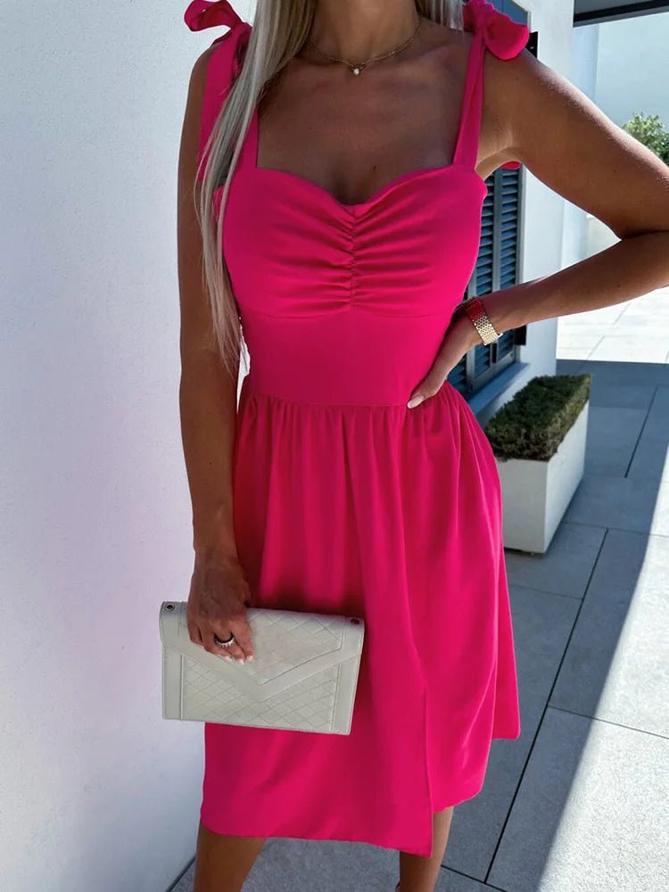 New Women Sweet Backless Split Dress Short Flare Sleeve Beach Style Printing Ladies Dress V - Neck Summer Streetwear Dropshipping - SN Wigs & More