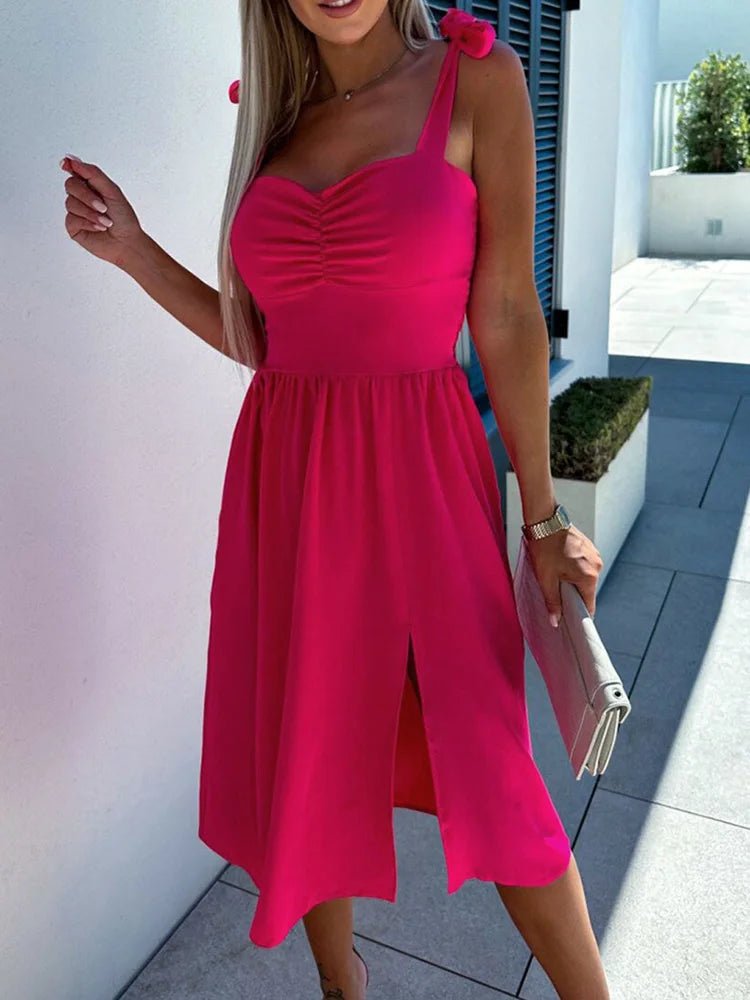 New Women Sweet Backless Split Dress Short Flare Sleeve Beach Style Printing Ladies Dress V - Neck Summer Streetwear Dropshipping - SN Wigs & More