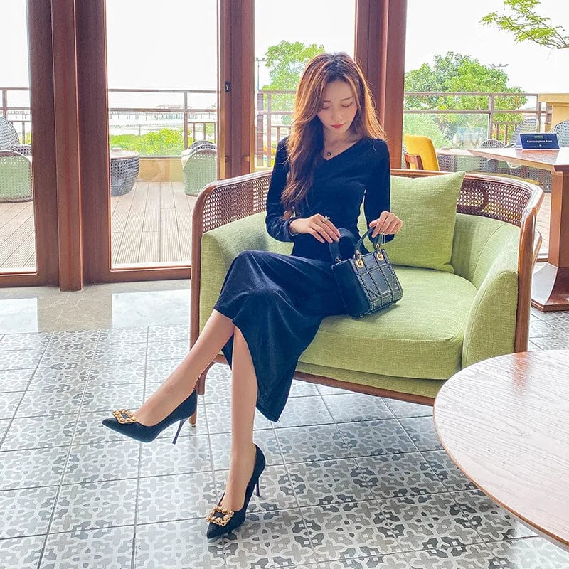 New Wrap-toe Rhinestone Buckle Women Sandals Spring Autumn Female High Heel Pumps Sexy Banquet Ladies Dress Shoes