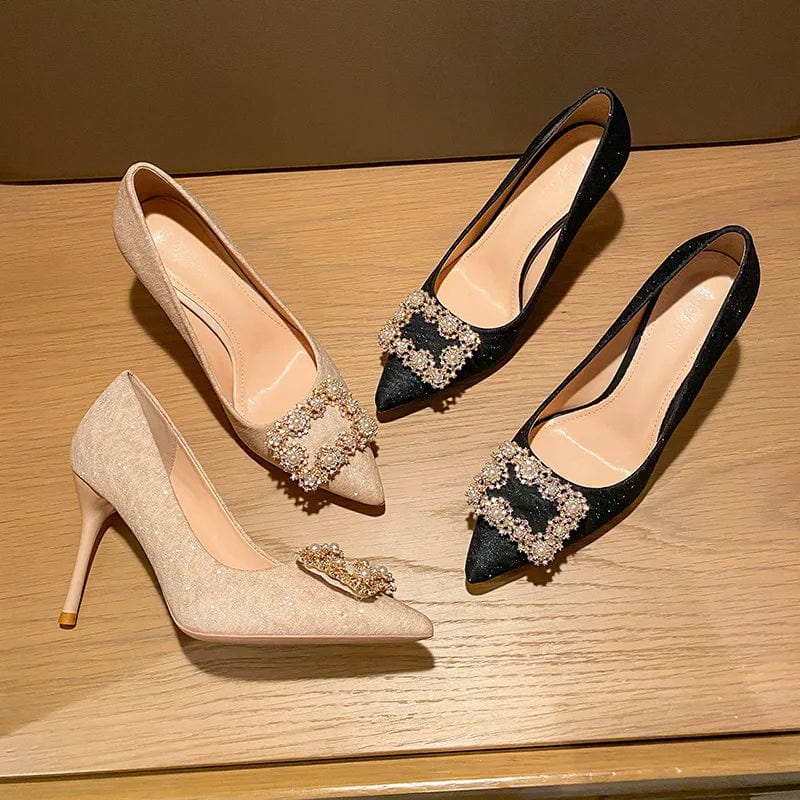 New Wrap-toe Rhinestone Buckle Women Sandals Spring Autumn Female High Heel Pumps Sexy Banquet Ladies Dress Shoes