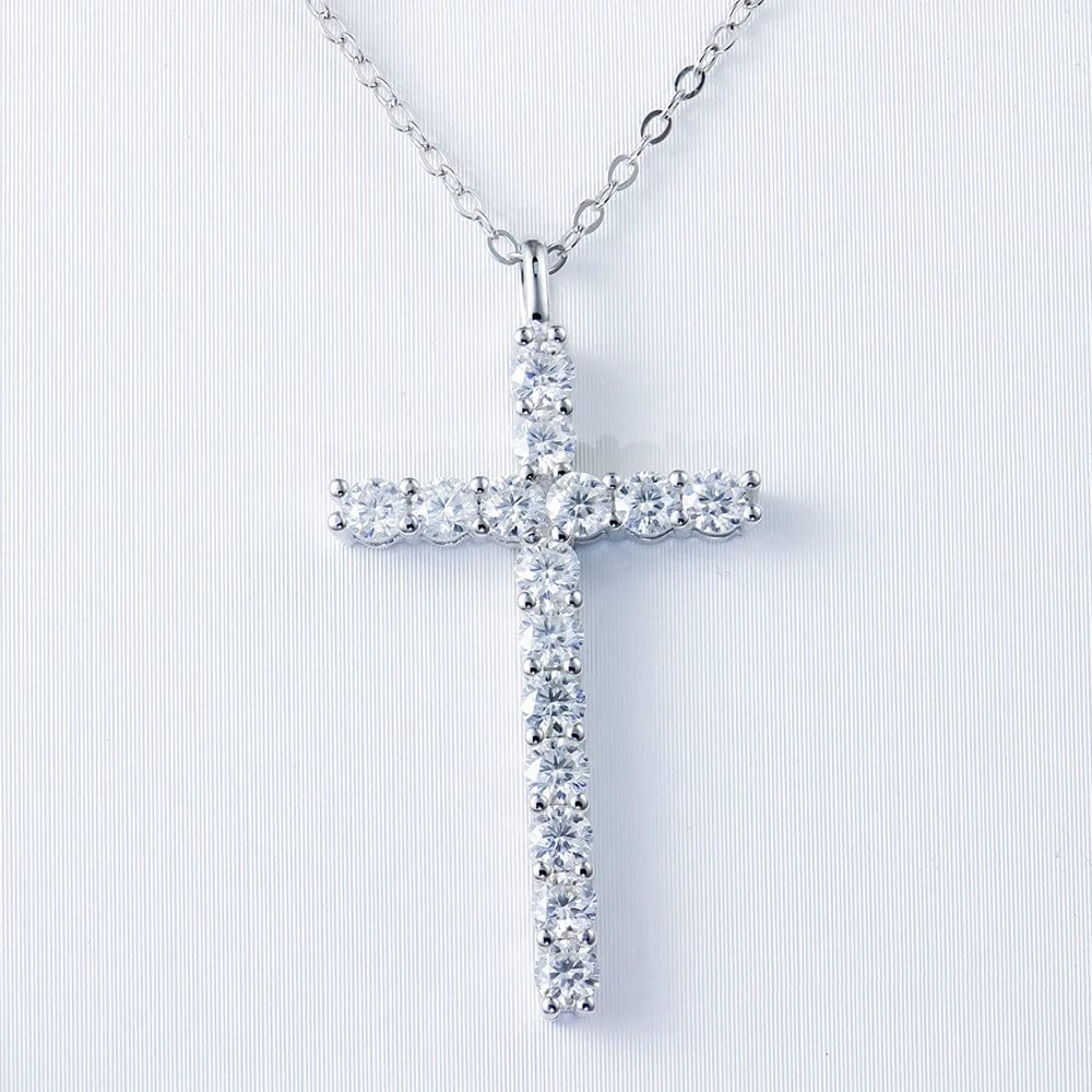 Newest 925 Silver Fine Jewelry Pendants Charms 2 carat Moissanite Diamond Gemstone Jesus Cross Classical Chain Pendant Necklace