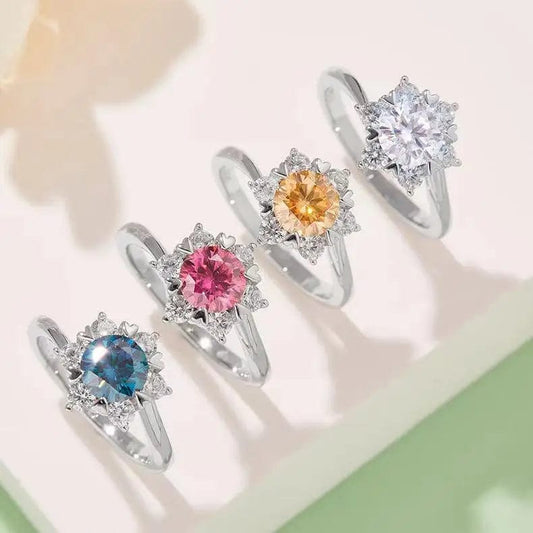 Newest Brand Ring 1 carat VVS Round Brilliant Colorful Moissanite Ring 925 Silver Diamond Finger Jewelry Christmas Gift for Lady