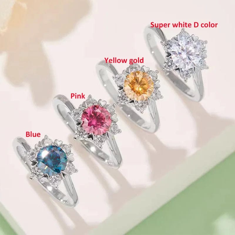 Newest Brand Ring 1 carat VVS Round Brilliant Colorful Moissanite Ring 925 Silver Diamond Finger Jewelry Christmas Gift for Lady
