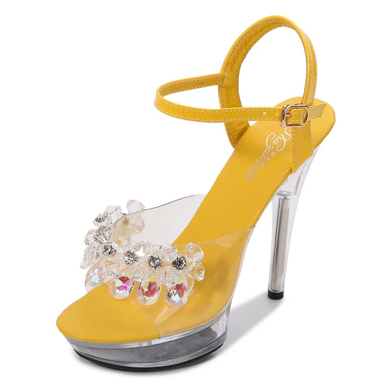 Newest Colorful High Heels Sandals Stripper Platform Shoes Ladies Summer Crystal Sandals for Women