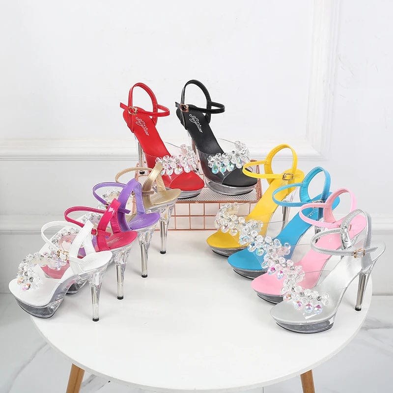 Newest Colorful High Heels Sandals Stripper Platform Shoes Ladies Summer Crystal Sandals for Women