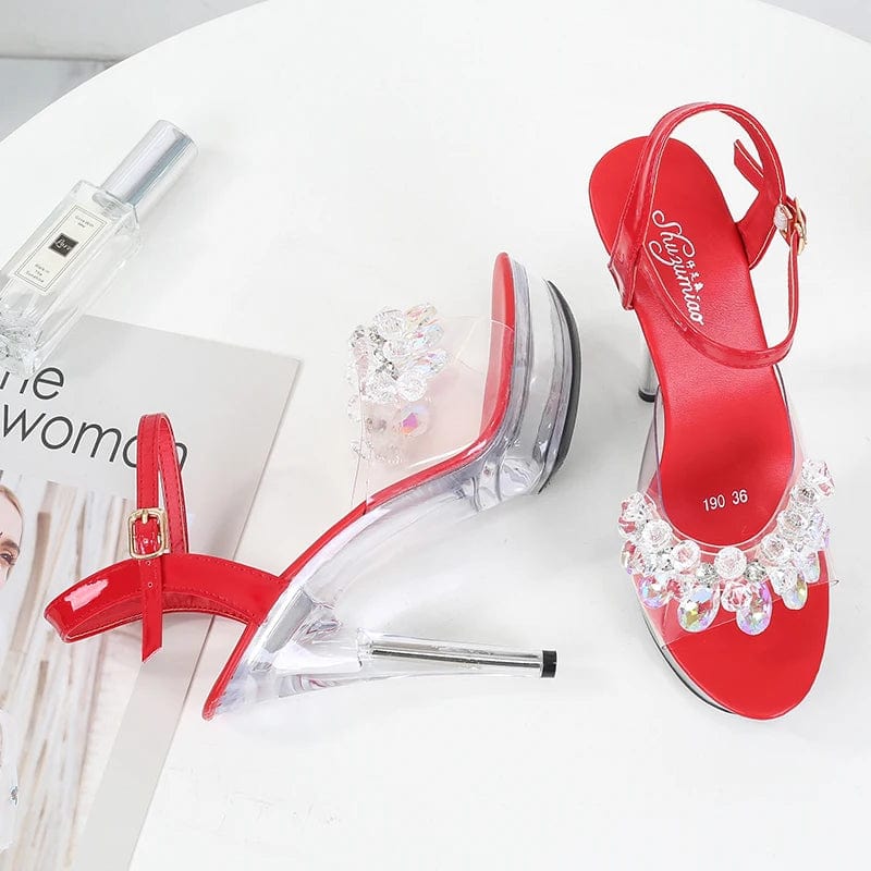 Newest Colorful High Heels Sandals Stripper Platform Shoes Ladies Summer Crystal Sandals for Women