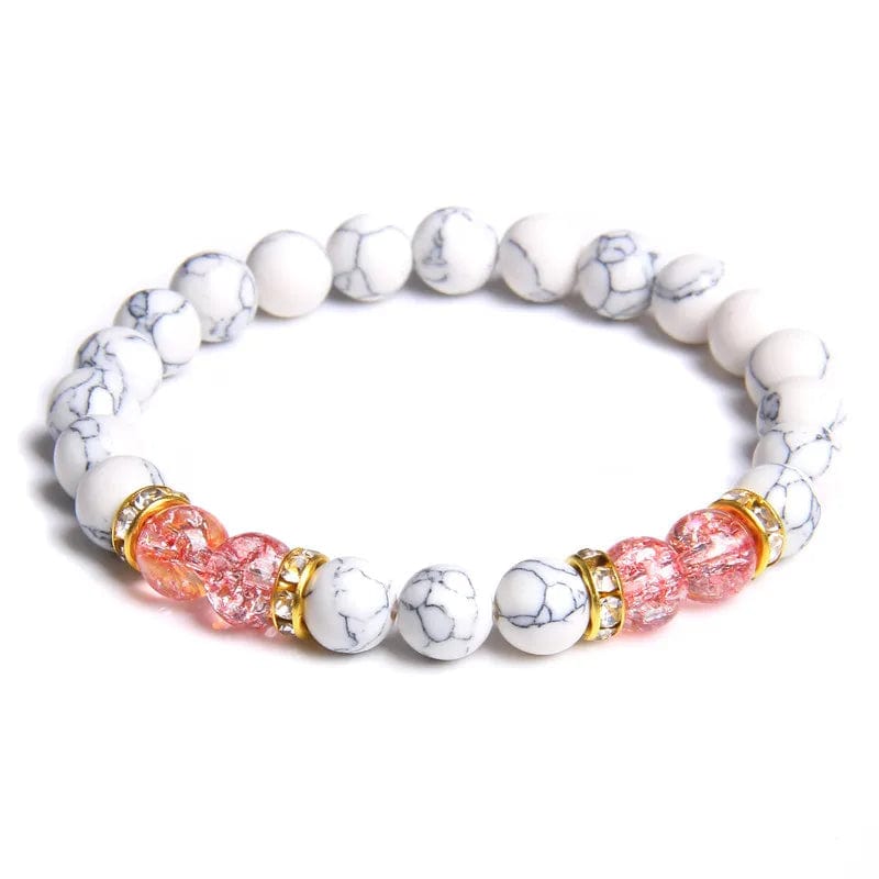 Newest Fashion Jewelry Handmade 8MM White Howlite Rose Quartz Stone Beads Couple Bracelet Wholesale