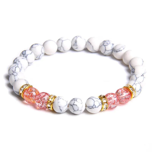 Newest Fashion Jewelry Handmade 8MM White Howlite Rose Quartz Stone Beads Couple Bracelet Wholesale