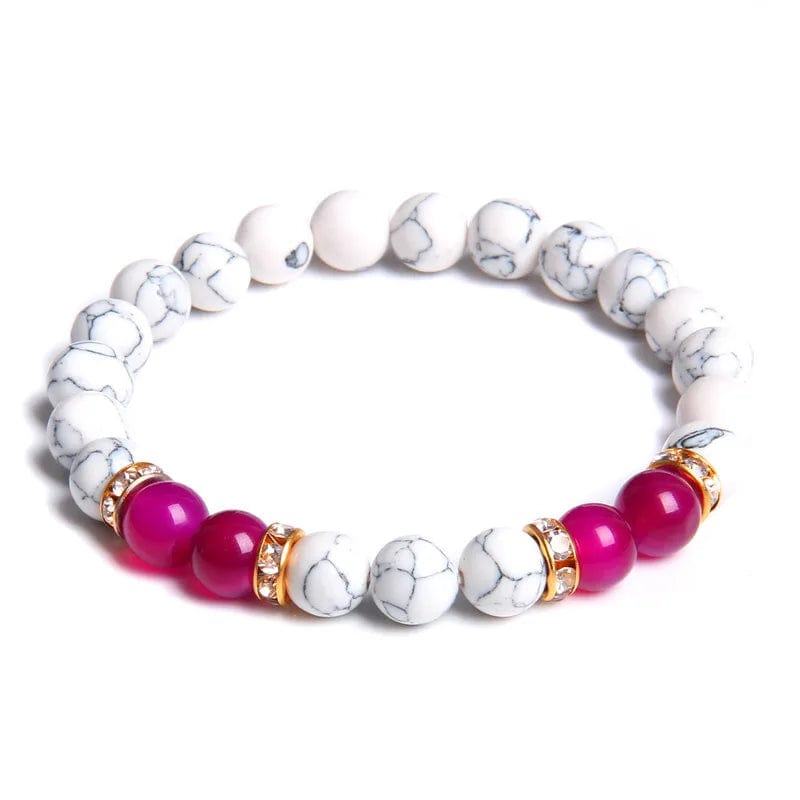 Newest Fashion Jewelry Handmade 8MM White Howlite Rose Quartz Stone Beads Couple Bracelet Wholesale