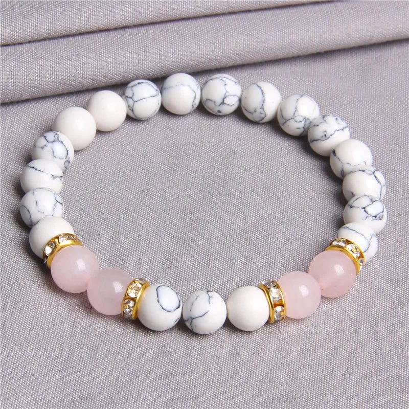 Newest Fashion Jewelry Handmade 8MM White Howlite Rose Quartz Stone Beads Couple Bracelet Wholesale
