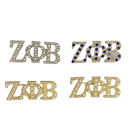 Newest Fraternity and Sorority ZOB Greek Symbol White and Blue  Diamond Pearl Letter Brooch Lapel Pin Party Graduation Gift