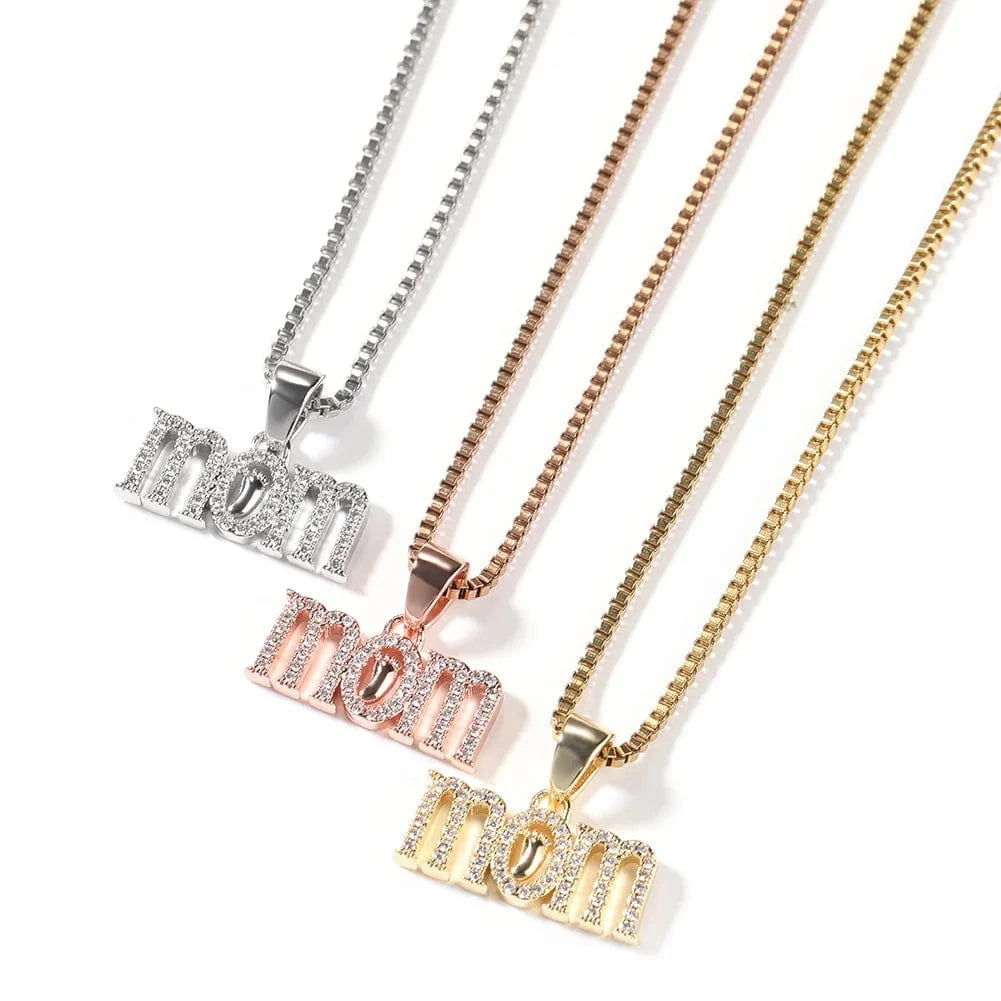 Newest Iced Out MOM Necklaces Full Cz Foot and MOM Pendant for Women Gift Mother Day