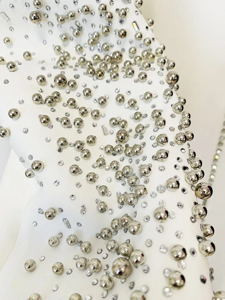 Newest Lady Stylish Rhinestone Lines Office Wear Fine Workmanship Beads Hot Drilling Blazer Flared Pants 2 Pieces Sets Women