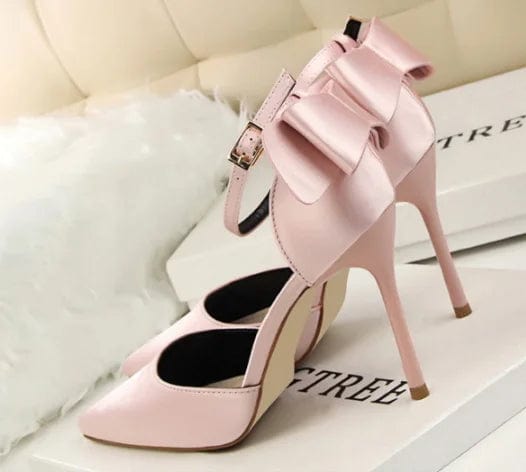 Newest Office Women Heel Shoes Satin Bow 10 CM Pointed Stilettos Trendy Designer Buckle Strap Women's Pumps