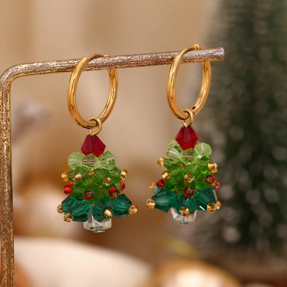 Nice cute earrings Christmas tree vintage jewelry shining glass beads earrings necklace jewelry set christmas gift for girls