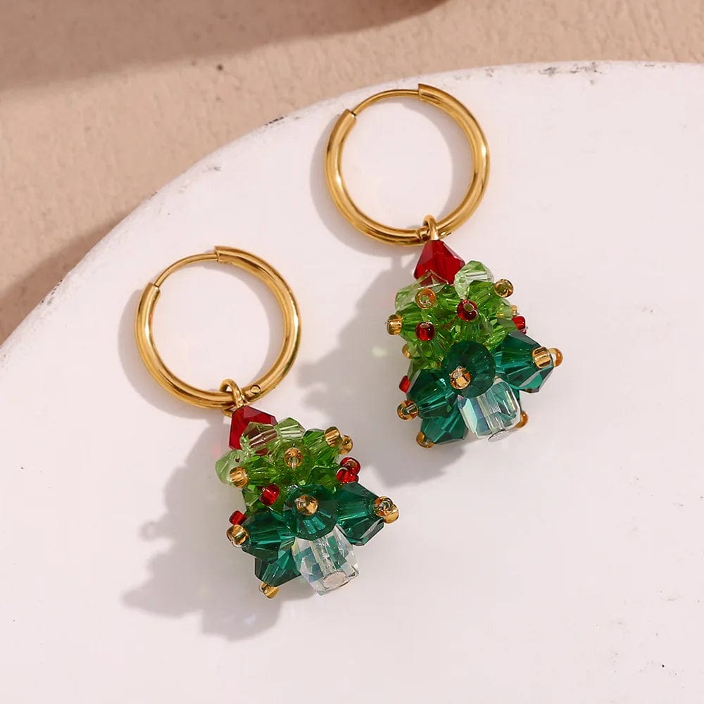 Nice cute earrings Christmas tree vintage jewelry shining glass beads earrings necklace jewelry set christmas gift for girls