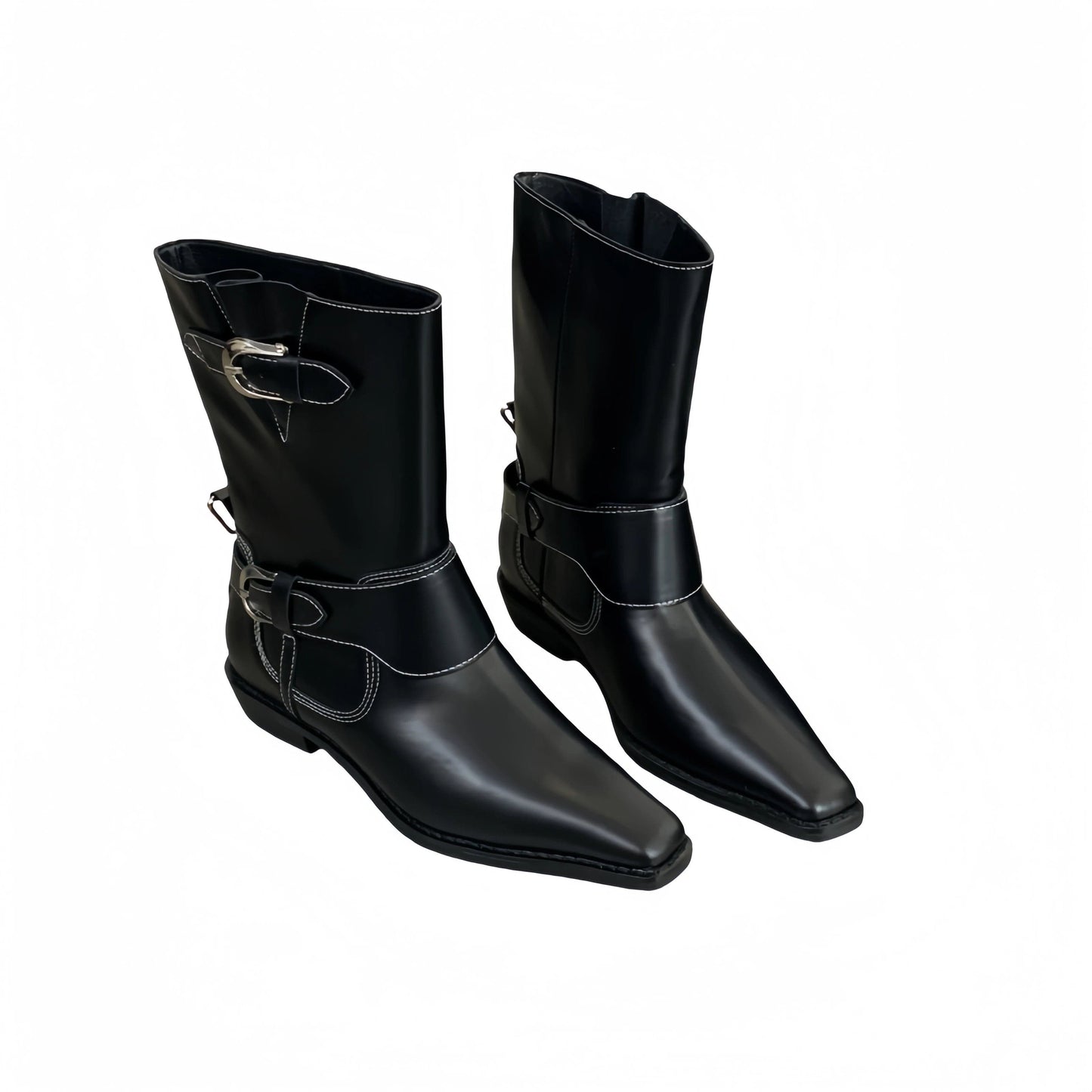 Niche Design Metal Buckle Ankle Boots Women 2025 New Vintage Thick Heel Square Head Knight Boots Comfortable Low Heel Boots