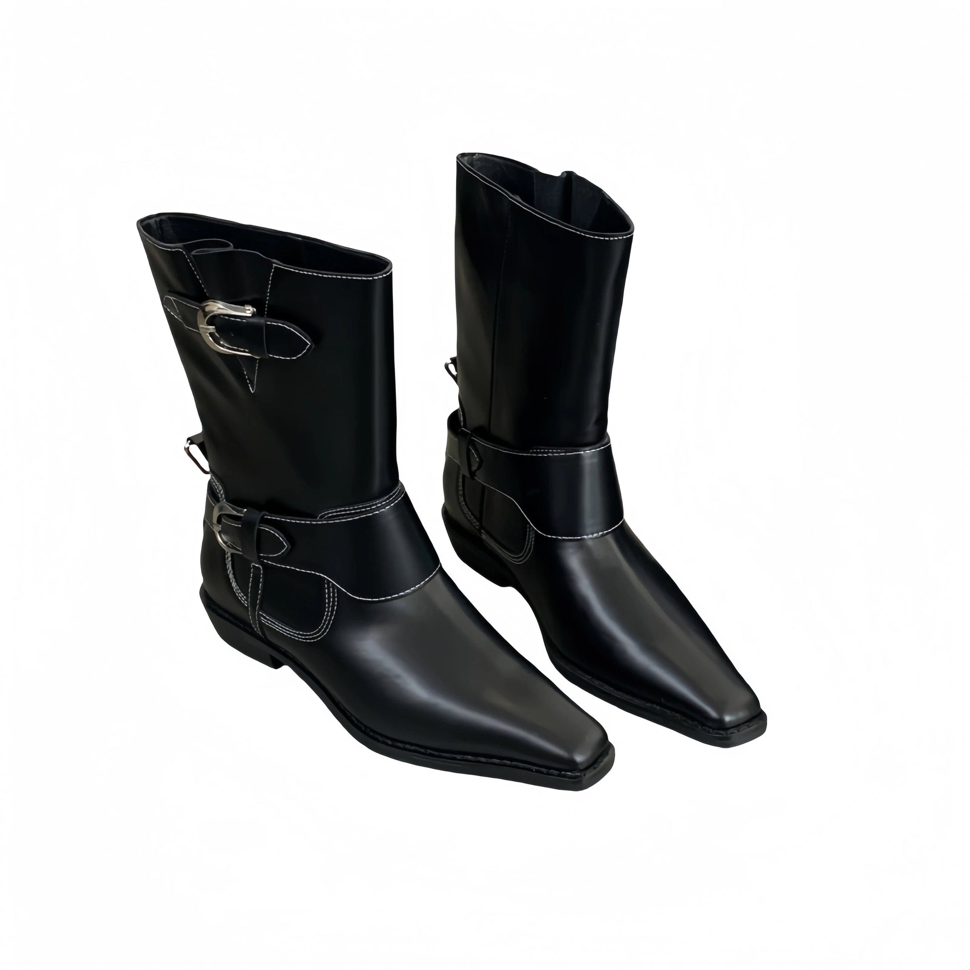 Niche Design Metal Buckle Ankle Boots Women 2025 New Vintage Thick Heel Square Head Knight Boots Comfortable Low Heel Boots